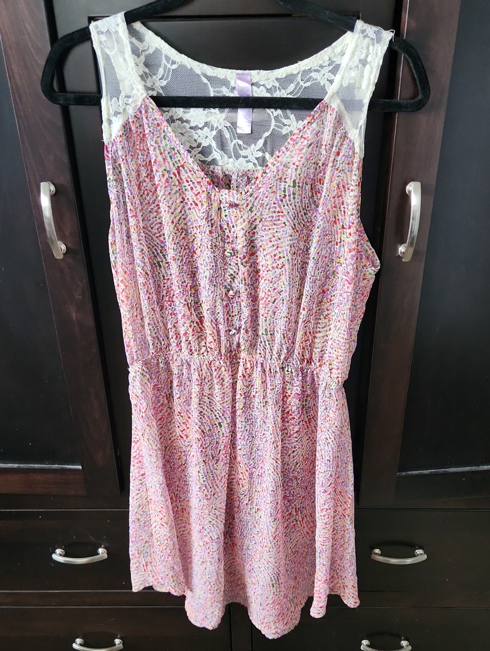 Alya Semi-Sheer Multicolor Confetti With Lace-Trim Midi Skater Dress